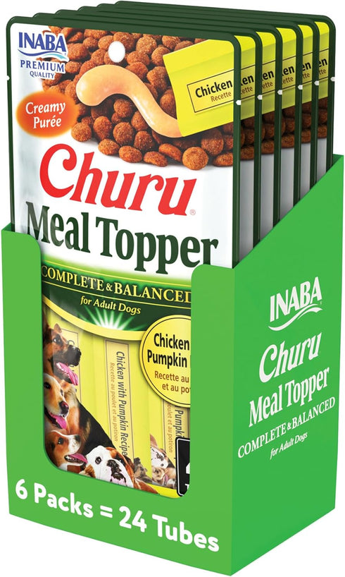 INABA Churu Meal Topper for Dogs, Complete & Balance, Creamy, Lickable Purée Dog Food Topper, 0.5 Ounce Tube, 24 Tubes (4 per Pack), Chicken with ...