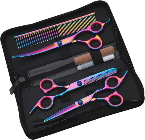 7 in 1 Dog Grooming Scissors Set, Pet Grooming Shears Dog Scissors Stainless Steel Straight & Thinning & Curved Shears Grooming Scissors for Dogs ...