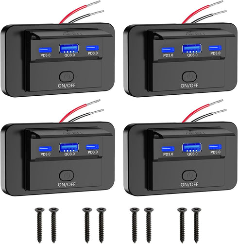 Linkstyle 4PCS RV USB Outlet, 30W Dual PD3.0 USB C Ports & 18W QC3.0 USB A Port Charger Socket, ON/Off Button, for Car Marine...