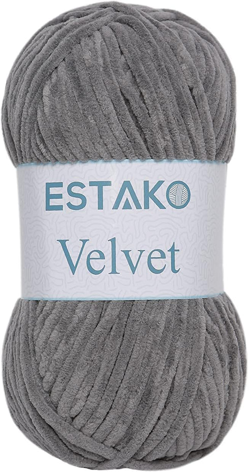 Estako Velvet Chenille Blanket amigurumi Yarn for Crocheting and Knitting Super Bulky 100 gr (132 yds) (1140 - Grey)...