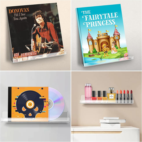 8 Pack Vinyl Record Shelves 12inch Clear Vinyl CD Holder Storage Wall Mount Display Acrylic Floating Shelf for Wall Decor...