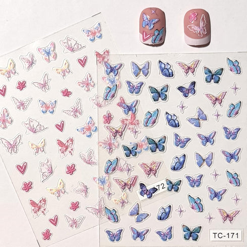 Butterfly Nail Art Stickers 5D Self-Adhesive Spring Nail Stickers for Nail Art Blue Pink Butterfly Nail Deals 3D Embossed Nail Design Nail Art Sup...