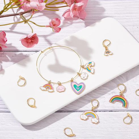 NBEADS 8 Pcs Rainbow Heart Stitch Markers, 8 Styles Enamel Alloy Crochet Stitch Marker Charms Removable Dangle Locking Stitch Marker for Knitting ...