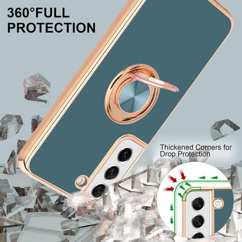 Compatible With Samsung Galaxy S21 Case, Finger Ring Holder With Rose Gold Plating Design for Women Girls, Rotating Kickstand, Magnetic Shockproof...