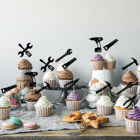 24PCS Tools Cupcake Topper?Wrench Hammer Drill Pliers Handsaw Tape Measure Screwdriver Construction Tools Cake Decorating?Boys Men Birthday Cake d...