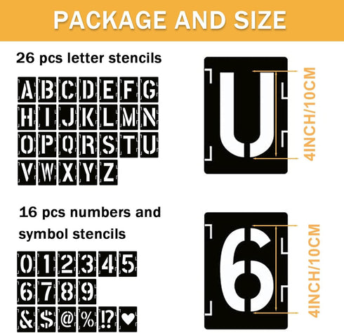 42 Pieces Letter Stencils 3.5 Inch,Spray Paint Stencil,Reusable Lettering Stencils,Fonts Stencils,Alphabet Stencil,Number Stencils,Spray Paint Ste...
