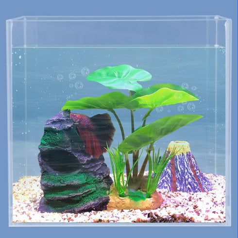 COOSPIDER Betta Fish Leaf Pad Hammock Aquarium Decoration Cichlid Fish Tank Resin Rock Mountain Cave Ornaments Fish Bowl Decorations for Sleeping ...