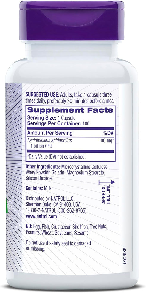 Natrol Acidophilus Probiotic 100mg Capsules, 100 Count...