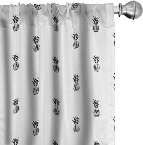 Ambesonne Black and White Window Curtains, Monochrome Pineapple Design Hawaiian Tropical Fruit Ananas Pattern, Lightweight Decor 2-Panel Set with ...