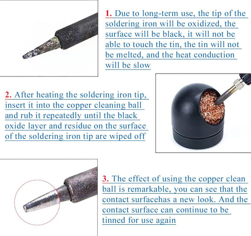 Portable Solder Iron Tip Cleaners Metal Base Holder Station Cleaning Ball with 3 Soldering Cleaning Wire Soft Coiled Copper for Cleaning Soldering...