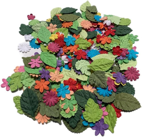 200 Pcs Handmade Mixed Mulberry Paper flowers Petals and Leaves Scrapbooking Wedding DIY Craft Supplies Card (10 Colors Flowers/Green Tone Leaves)...