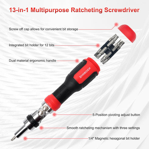 SHARDEN Ratcheting Screwdriver 13-in-1 Multibit Screwdriver All in One Screwdriver Set with Phillips, Flat Head, Torx Security, Hex, Robertson, 18...