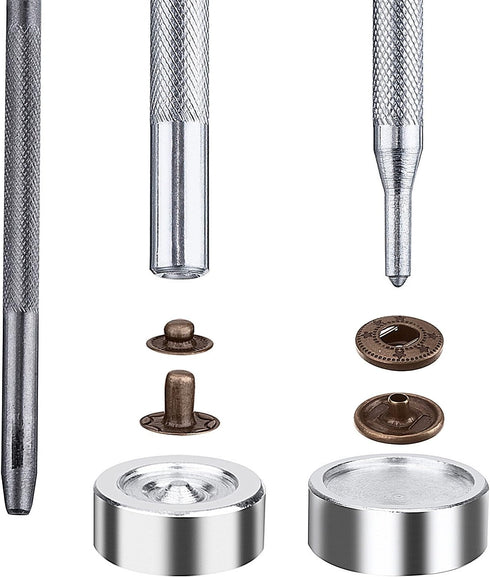 100 Set Snap Fasteners Leather Snaps Button Kit Press Studs with 4 Pieces Fixing Tools, 12.5 mm in Diameter...
