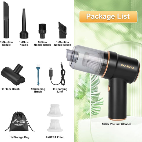 WADEO Handheld Vacuum Cordless, Car Vacuum Portable Cordless 9000Pa, Hand Held Vacuum, Mini Vacuum with Blower, Car Vacuum with LED Light, Wireles...