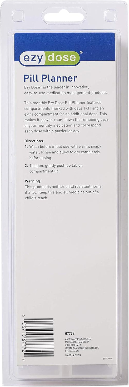 EZY DOSE (31-Day) Monthly Pill, Medicine, Vitamin Organizer Box, Monthly, Daily Planner, Extra Storage Compartments, Transparent Lids, BPA Free...