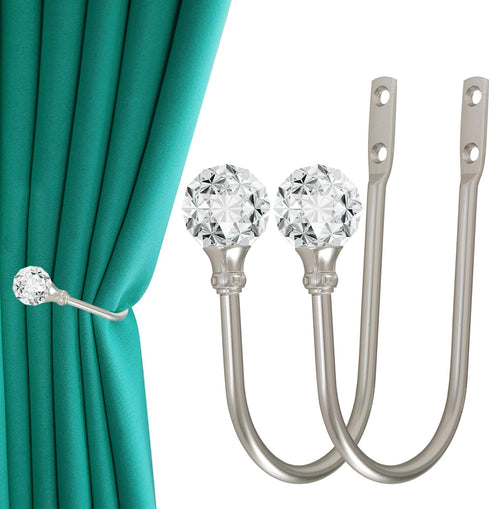 Curtain Holdback, 2pcs Wall Mounted Drapery Tiebacks with Clear Crystal Ball, Heavy Duty Metal Decorative Window Drapery Curtain Holder Curtain Ho...
