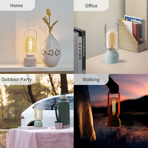 Retro Cordless Lantern Table Lamp, 40 Hours Long Lasting Dimming Night Light, Small Rechargeable Battery Operated Light for Nightstand, Decoration...