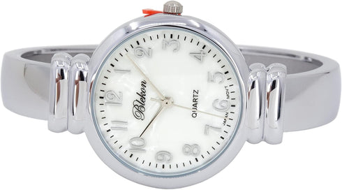 Blekon original mother of pearl cuff bracelet watch for women with 31mm case Japanese quartz movement metal hinged bangle style cuff wrist watch f...