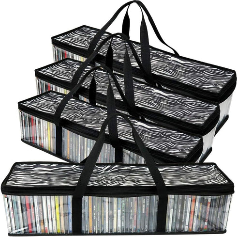 Evelots 4 Pack CD Storage Bags, Clear PVC Plastic-Holds 192 CDs With Cases Total-Strong Handles-Protects from Scratches/Dirt/Dust/Moisture...