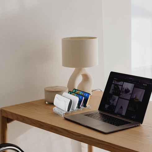 Acrylic Multi Device Organizer Stand Base for Portable Charger Power Banks, 4 Slots Desktop Storage Holder Compatible with USB Battery Pack, Phone...