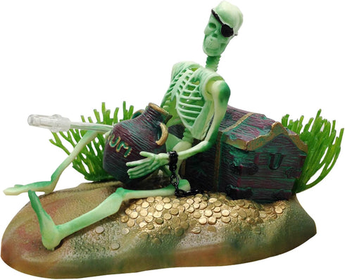 Penn-Plax Action Air Pirate Skeleton with Jug & Treasure Chest Live-Action Aerating Aquarium Ornament...