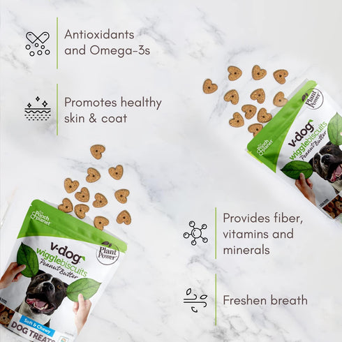 V-dog Soft and Chewy Vegan Wiggle Dog Biscuits - Dog Training Treats - Small, Medium and Large Breeds - Natural Peanut Butter Flavor Superfoods - ...