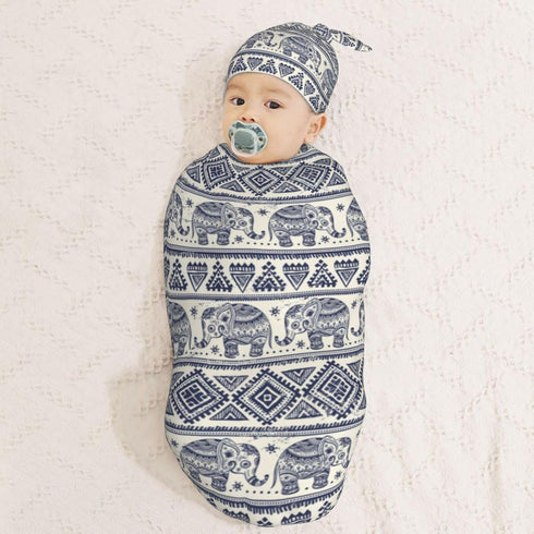 Vintage Elephant Newborn Swaddle Blankets Hat Sets Soft Baby Receiving Blanket Swaddle Sack for Baby Shower Infant Boy Girl Gift...