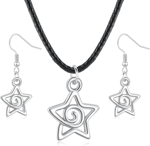 Y2k Spiral Star Earrings Necklace For Women Girl Silver Swirly Star Earings Sets Jewelry...