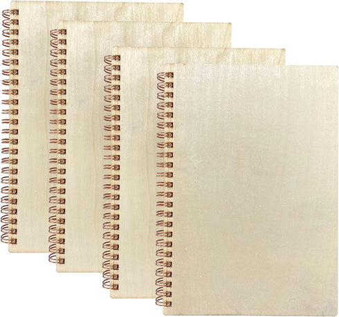 4 Pack A5 Wood Cover Jounal Notebook 40 Sheets Sketchbook 8.5 x 5.8 in Unlined Spiral Notebook for Crafting Project,Small Scrapbook...