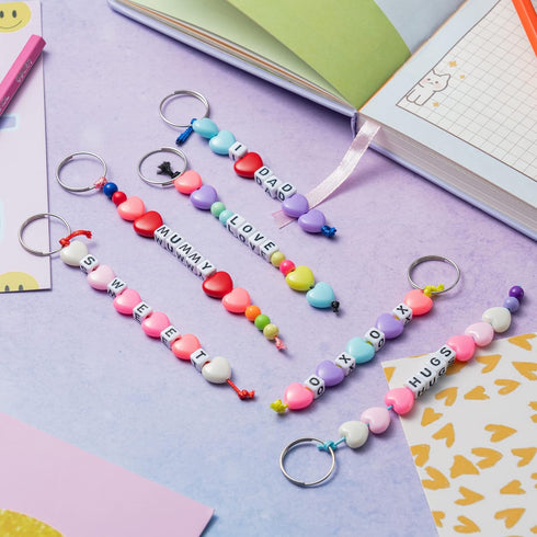 WATINC 286Pcs DIY Keychain Making Crafts Kits Adjustable Letter Heart Shape 6mm Pony Transparent Beads Key Ring Bracelet Supplies Jewelry Making K...