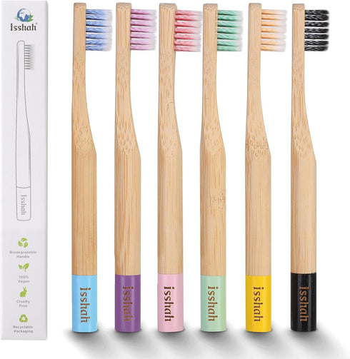 Kids Bamboo Toothbrushes Biodegradable Handle BPA Free Eco Friendly Children Size, FSC Certified and PETA Approved, Pack of 6 (Spiral Soft Nylon B...