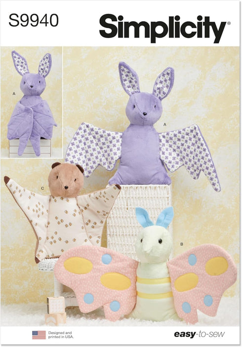 Simplicity Easy to Make Bat, Moth and Flying Squirrel Plush Animals Sewing Pattern Packet, Design Code S9940, Sizes Vary, Multicolor...