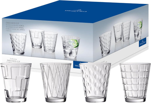 Villeroy & Boch Dressed Up Assorted Design Tumblers (Set of 4), 10.5 oz Capacity, Clear...