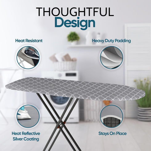 Ironing Board Cover – Iron Board Cover with Padding 100% Cotton Fabric with Metalized Coating & Foam Lamination, Prevents Burning, Great Cover for...