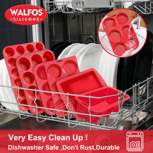 Walfos Silicone Muffin Top Pan Set, Non-Stick Whoopie Pie Baking Pans, Food Grade & BPA Free, Great for Muffin Tops, Whoopie Pies, Egg Muffins, Ha...