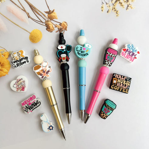 KnvsS Medical Nurse Themed Silicone Focal Beads Rubber Beads Kit Bulk for Beadable Pens Keychain Making DIY Keychain Supplies Focal Pen Beads, Nur...