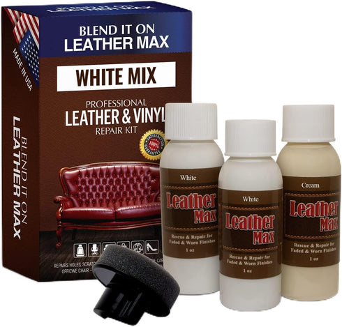 Leather Max Quick Blend Refinish and Repair Kit White, Restore Couches, Recolor Furniture & Repair Car Seats, Jackets, Sofa, Boots 3 Color Shades ...