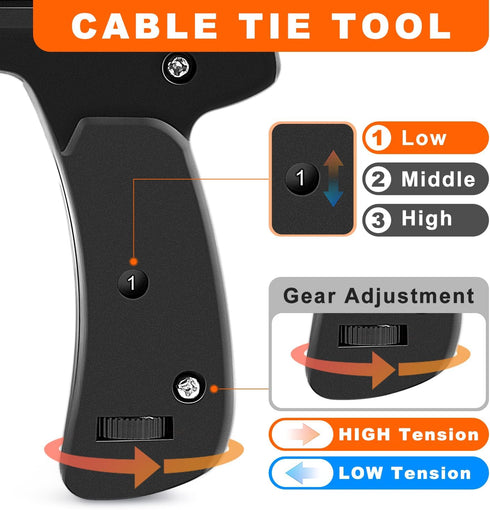 Zhushan Cable Tie Gun and Tool Set - Fastening, Flush Cutting, and Organizing with Steel Handle Zip Tie Tool for Nylon Cable Ties - Includes 50PC ...