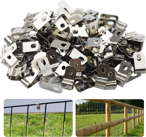 200 Pcs Fence Wire Clamps Agricultural Fencing Mounting Clips, Stainless Steel Wire Clips Cord Clamp for Mount 12-16 Gauge Welded Wire to Wood, Me...