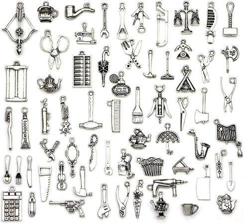 Alloy Living Tools Daily Supplies Charm Pendant Connector for DIY Jewelry Making Accessaries(65pcs,Silver Tone)...