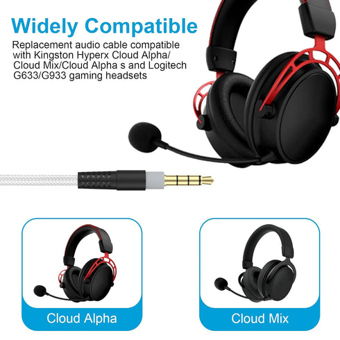 Cloud Alpha Cable Replacement Audio Aux Cord Compatible with HyperX Cloud Alpha Cloud Mix Cloud Alpha S Logitech G633 G933 Gaming Headsets with Mu...