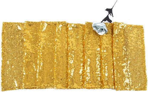 JYFLZQ Gold Sequin Table Runner 12"x108" Glitter Sequin Fabric Table Linens - Sparkly Runners for Wedding & Birthday Party Decor...