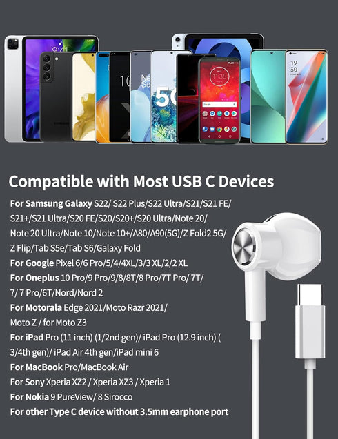 ACAGET USB C Headphones for Galaxy S24 Ultra S23 FE S22 Earbuds Wired iPhone 15 Pro USB Type C Earphones Magnetic Headset with Mic Volume Control ...