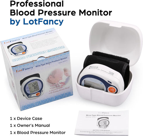 LotFancy Wrist Blood Pressure Monitor, Wrist BP Cuff (5”-8”), 60 Reading Memory, Automatic Digital Blood Pressure Machine, Home BP Gauge for Irreg...