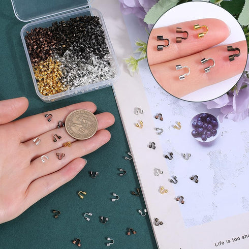 1 Box 600Pcs Wire Guard Loops Guardians Wire Protector Jewelry Brass U Shaped Small Double Holes Thread Wire Protectors for Jewelry Making Necklac...