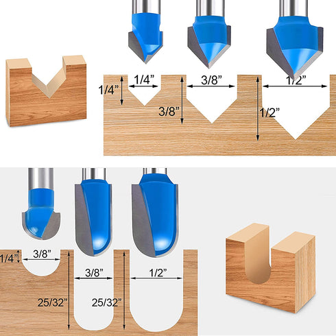 90 Degree V Groove and Round Nose Bit, Newdeli 1/4" Carbide 3D CNC Signmaking Lettering Engraving Router Bit, Woodworking Carving Cutting Tool...