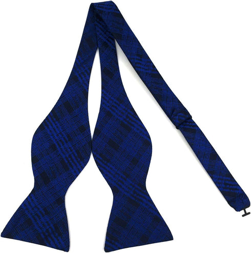 S&W SHLAX&WING Ties for Men Silk Neckties Extra Long Cobalt Blue Plaid Matching Bow-tie with Pocket Square...