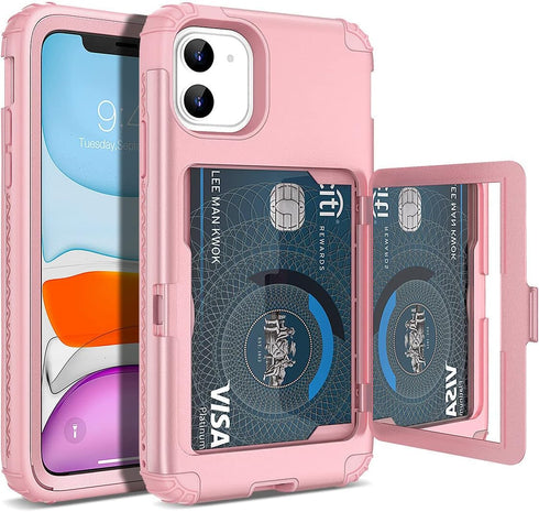 WeLoveCase iPhone 11 Wallet Case for Women, Men Defender Credit Card Holder Cover with Hidden Mirror Three Layer Shockproof Heavy Duty Protection ...