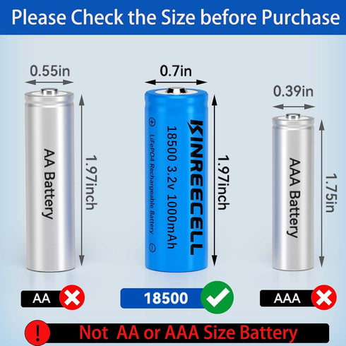 LiFePO4 18500 3.2v 1000mAh 3.2wh Solar Battery, 18500 3.2 Volt Rechargeable Li-ion Battery for Outdoor Solar Lights, Garden Solar Lights, Flashlig...