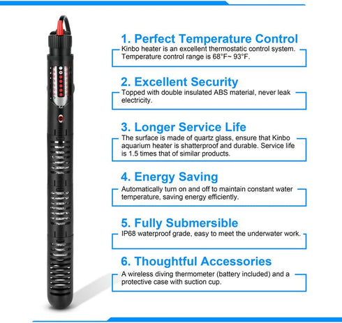 Aquarium Heater 300 Watt Submersible Fish Tank Heater Adjustable Temperature with Diving Thermometer and Protective Case Suction Cup...